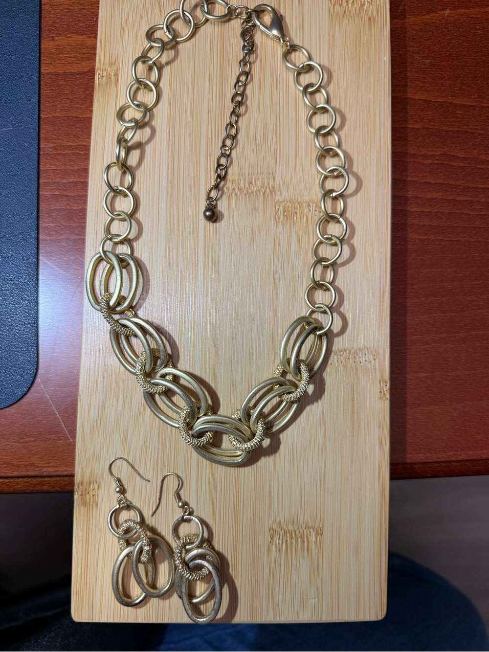 New Gold Link Statement Necklace and Earring Set - Women Jewelry